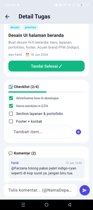 Checklist & Komentar